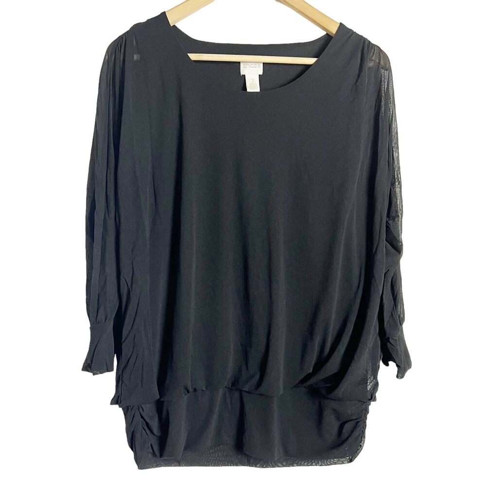 Chico’s Marion Black 3/4 Sleeve Lightweight Mesh Blouse Size US 12